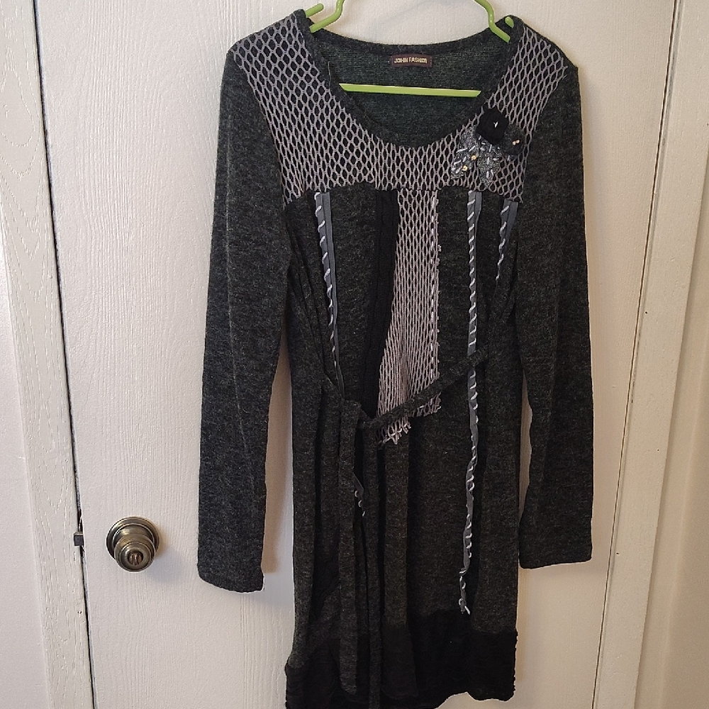 Elegant Long Sleeve Gray Dress